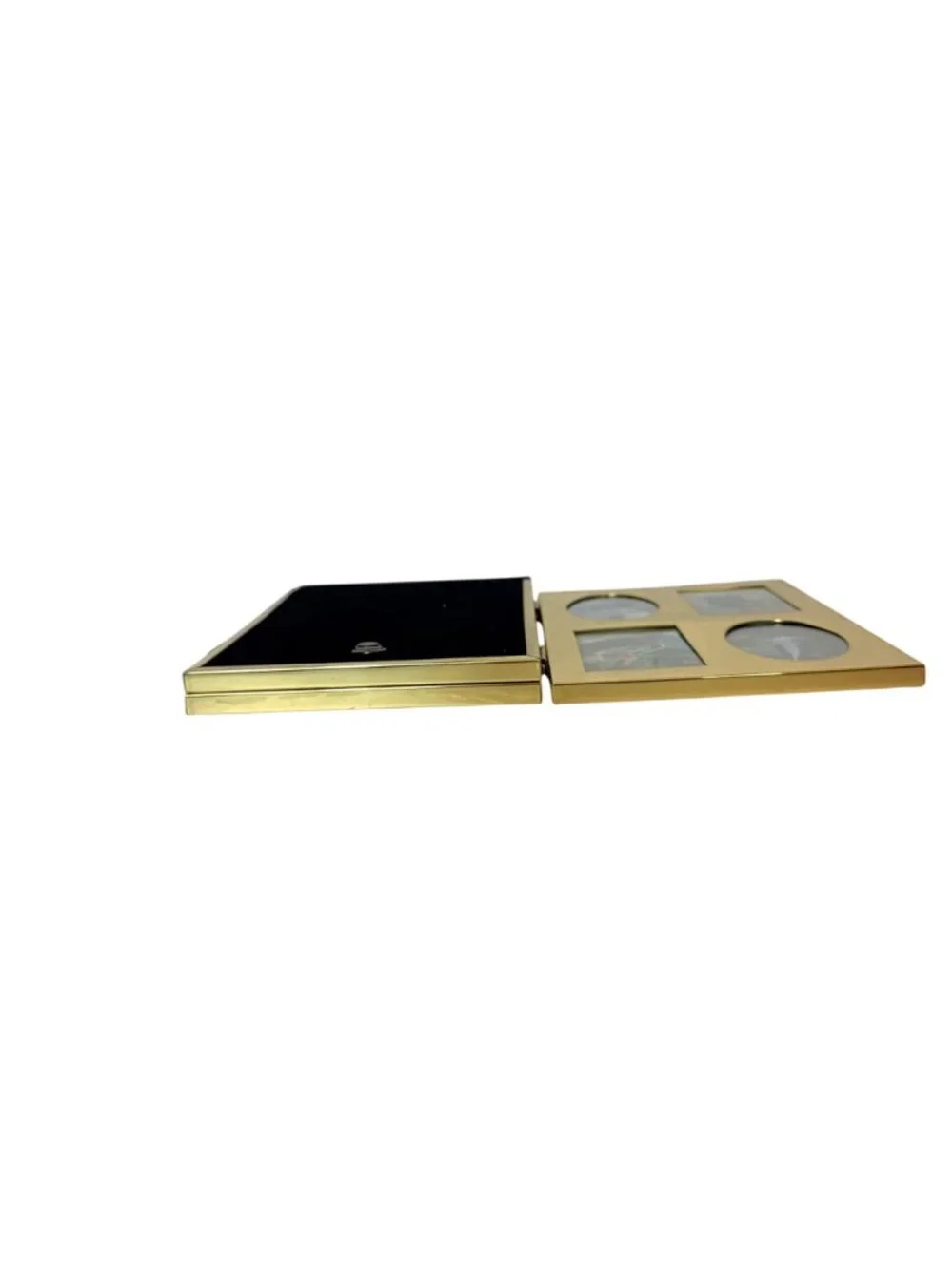 Vintage Tri Fold Picture Frame Gold Tone 80s Oval Folding Multi Photo Display